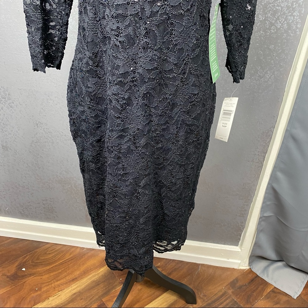 Blu Sage black lace sequin v-neck illusion knee length party formal dress - Picture 4 of 10